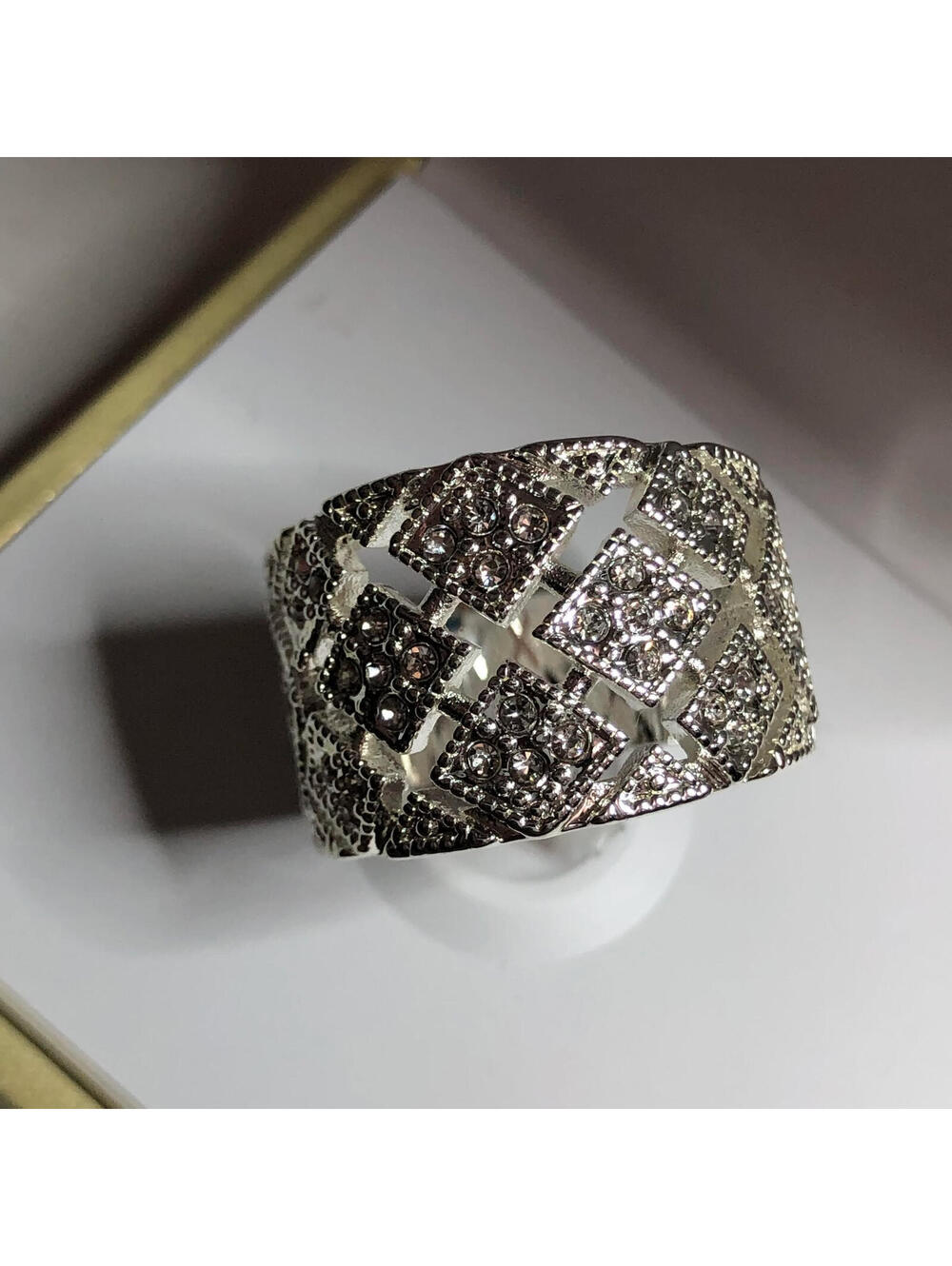 3773 Charter club CZ cubic Zirconia silver plated wide band ring 8